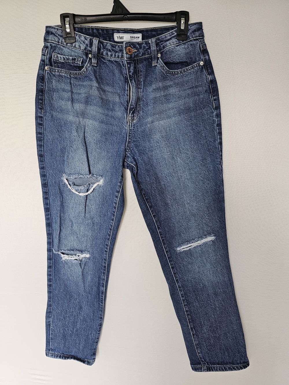YMI Women's Distressed Medium Blue Boyfriend Jeans
